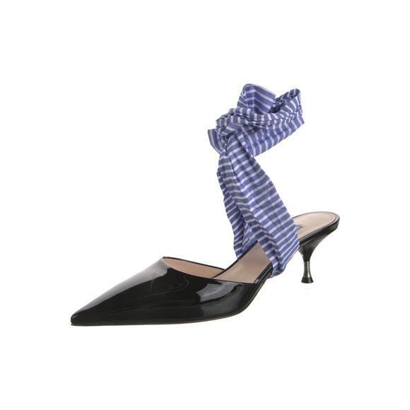 Prada Large Bow Leather Mules Heel Pumps - 39 (9) Nero Azzuro - Picture 2 of 4